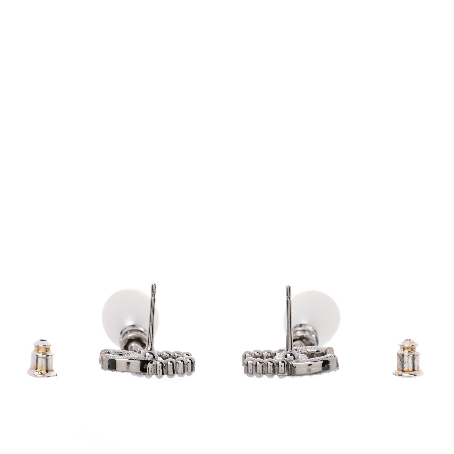 Chanel Crystal Pearl CC Drop Earrings Silver Pearly White 3 of 5
