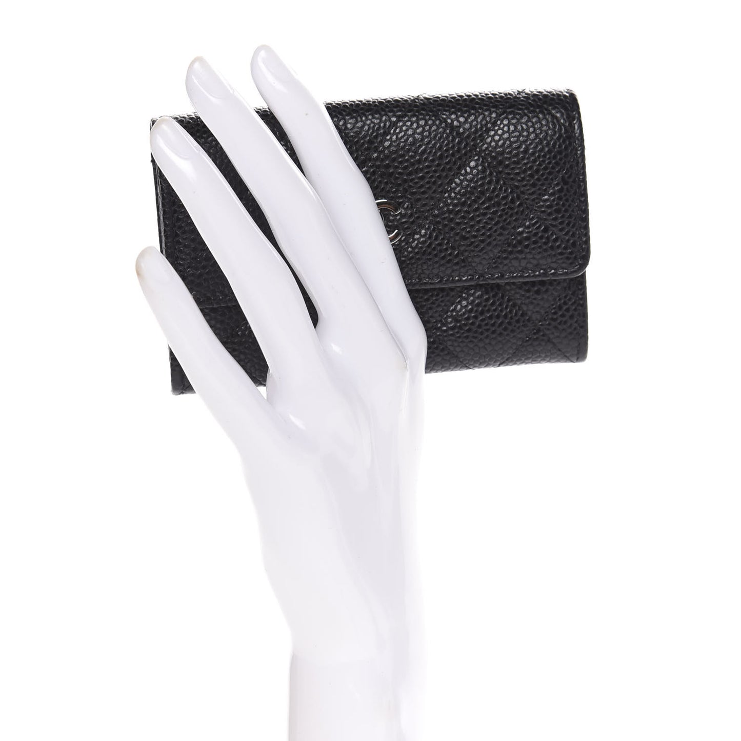 Caviar Quilted Flap Card Holder Black