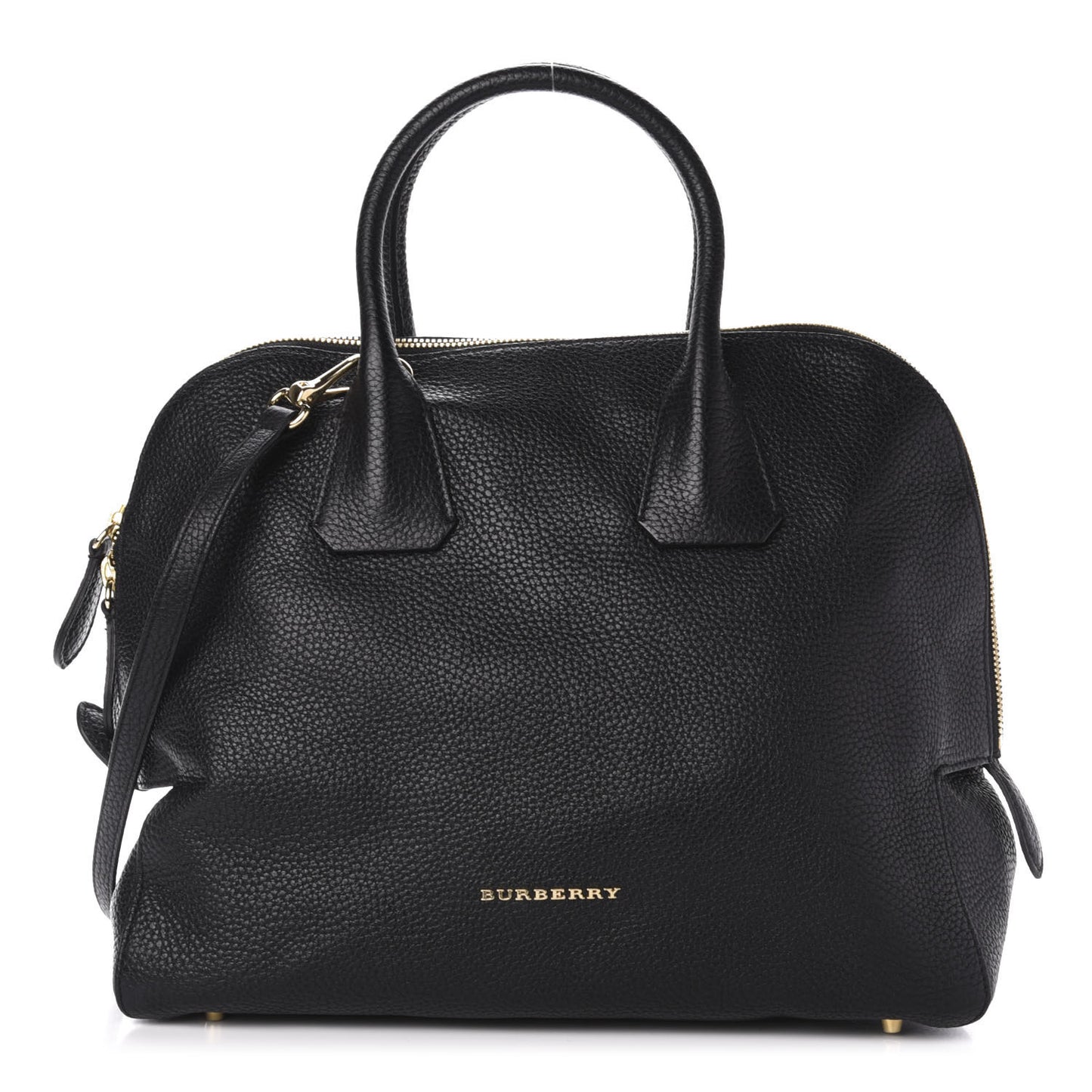London Grainy Calfskin Medium Greenwood Bowling Bag Black