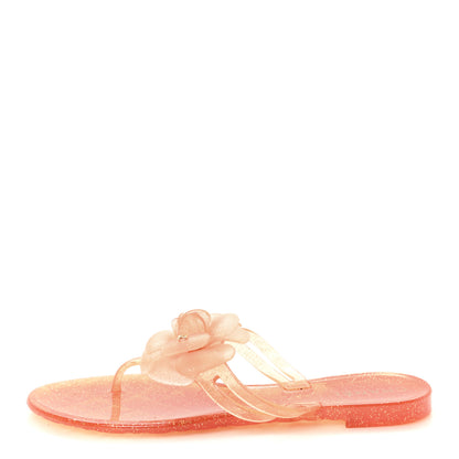 Chanel Jelly Camellia Glitter Thong Sandals 38 Orange 1 of 8