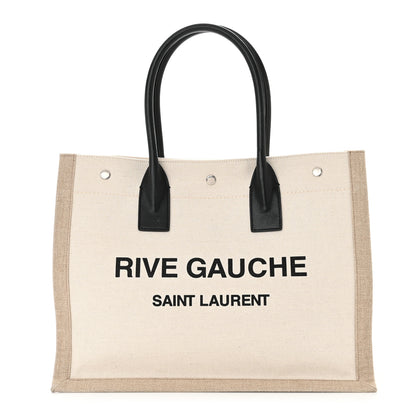 Saint Laurent Linen Calfskin Small Rive Gauche Tote Optic White 1 of 10
