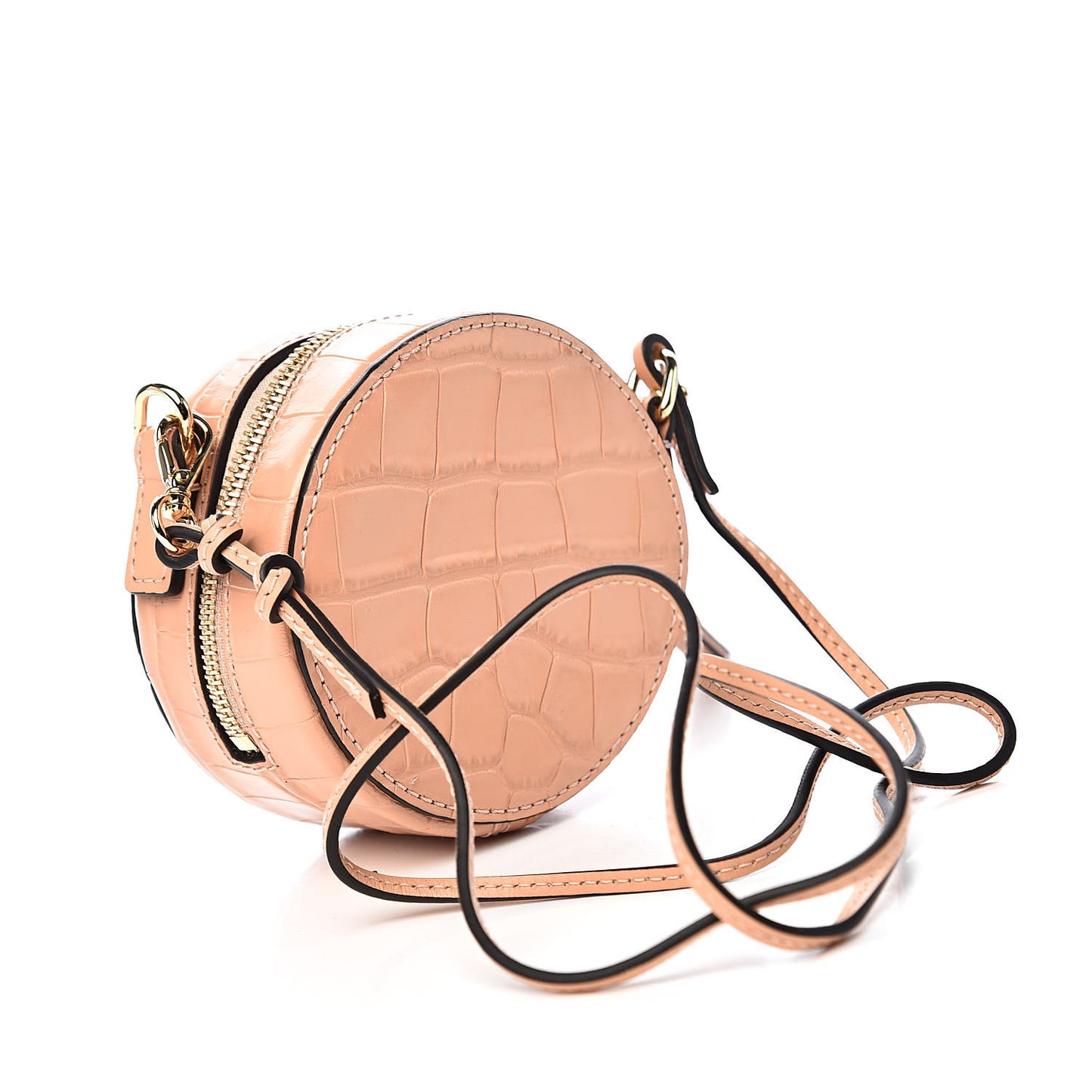Calfskin Crocodile Embossed Mini C Round Crossbody Milky Orange