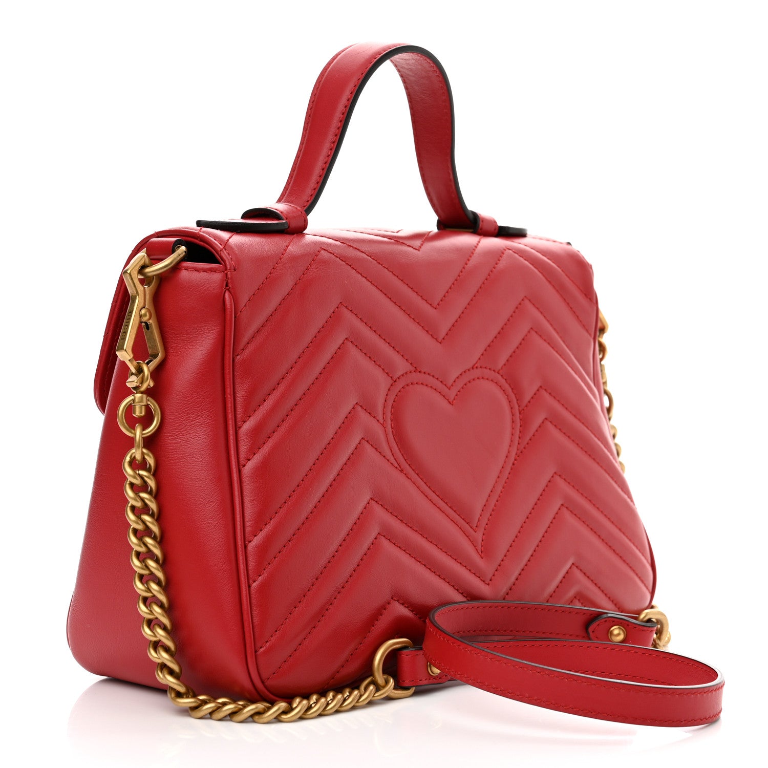 Gucci Calfskin Matelasse Small GG Marmont Top Handle Shoulder Bag Hibiscus Red 3 of 9