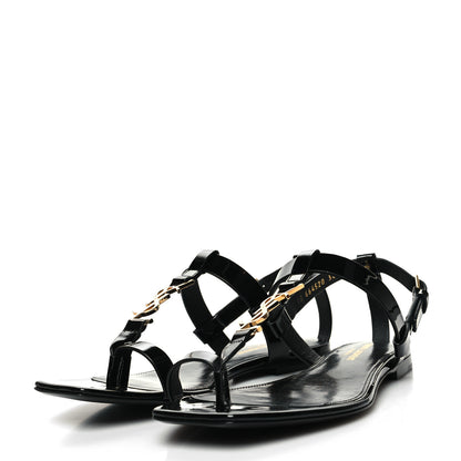Saint Laurent Patent Calfskin Cassandra Monogram Sandals 38 Black 3 of 9