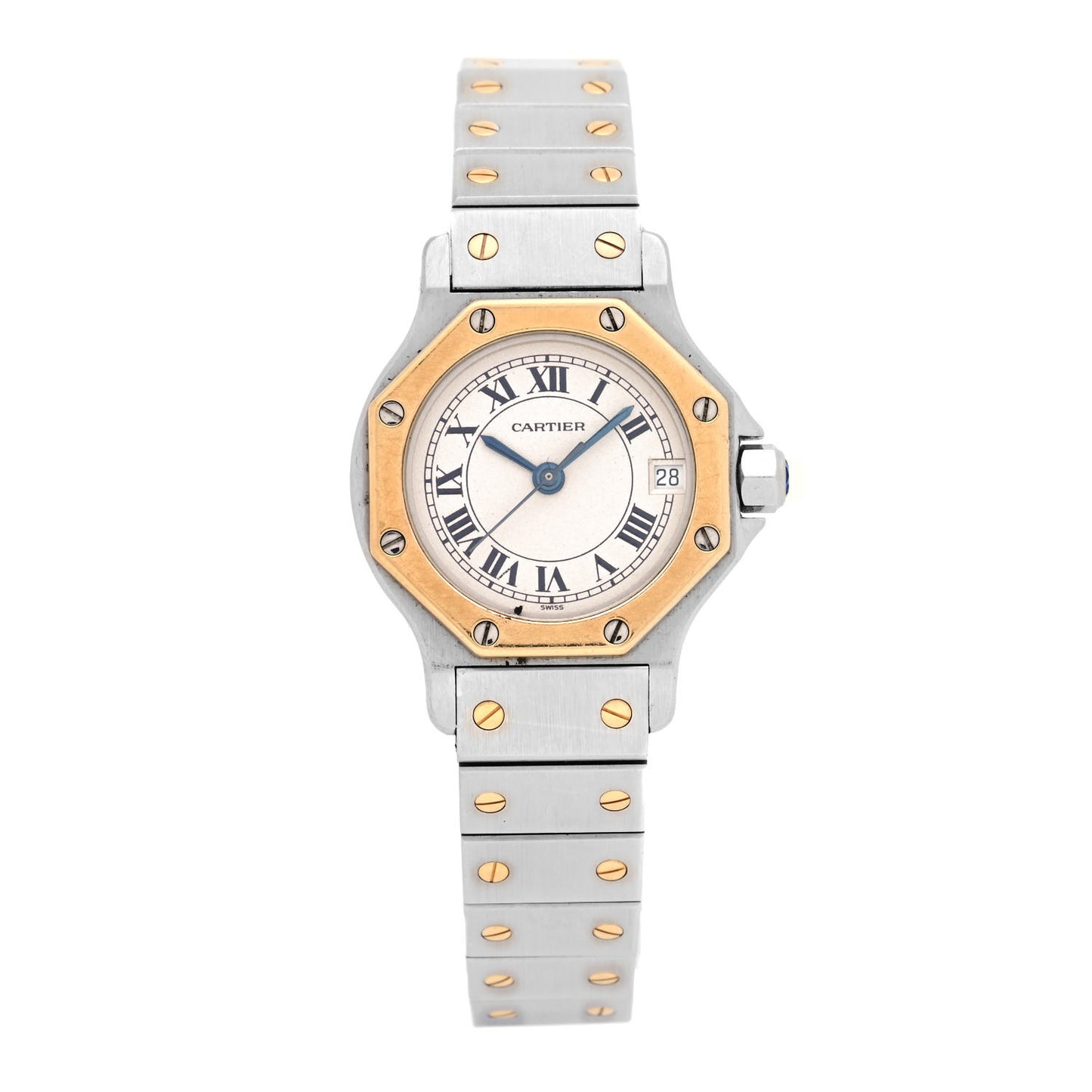 Stainless Steel 18K Yellow Gold 25mm Santos Octagon Quartz Watch