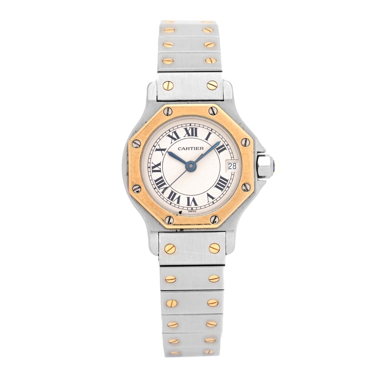 Cartier Stainless Steel 18K Yellow Gold 25mm Santos Octagon Quartz Watch 1 of 4