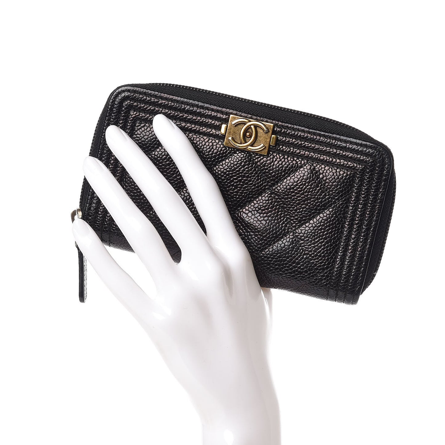 Caviar Quilted Small Boy Zip Around Wallet Black