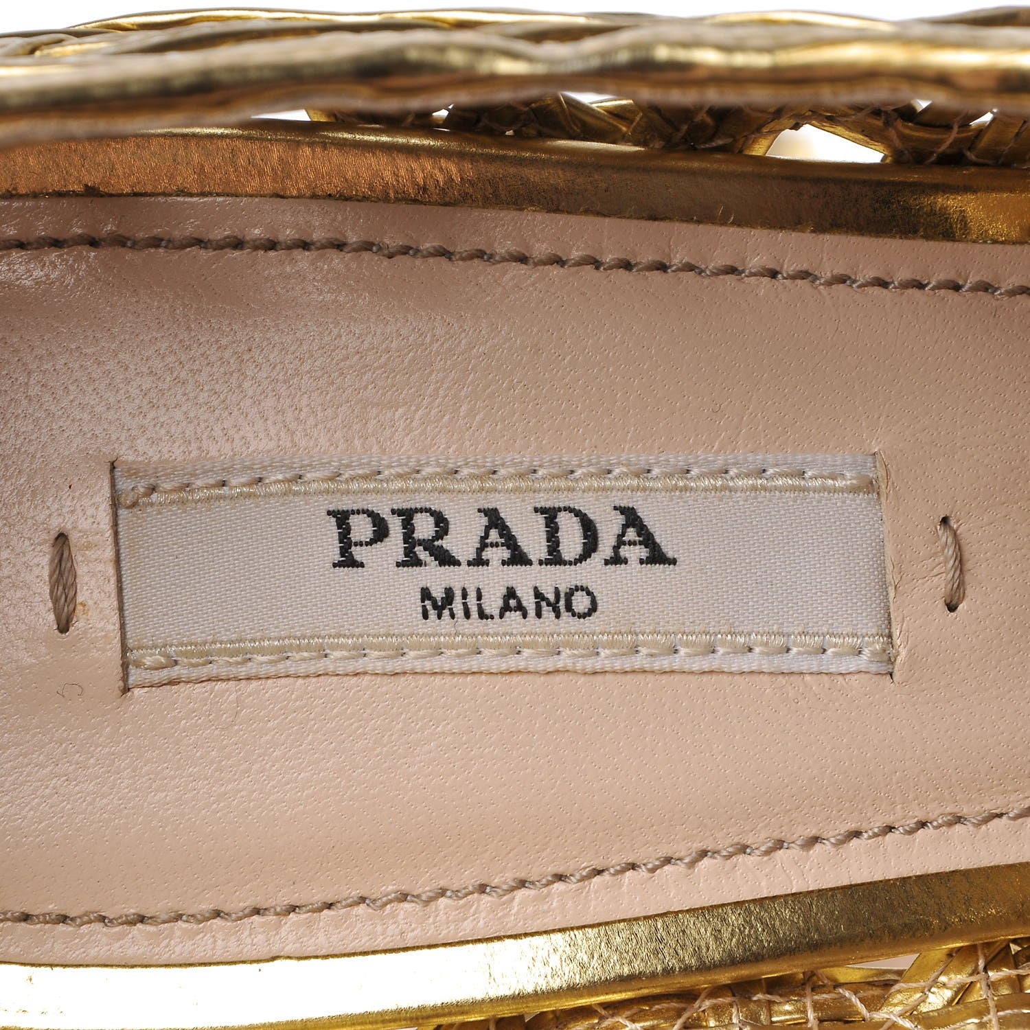 Prada Metallic Calfskin Woven Bow Peep Toe Pumps 39 Gold 12 of 17