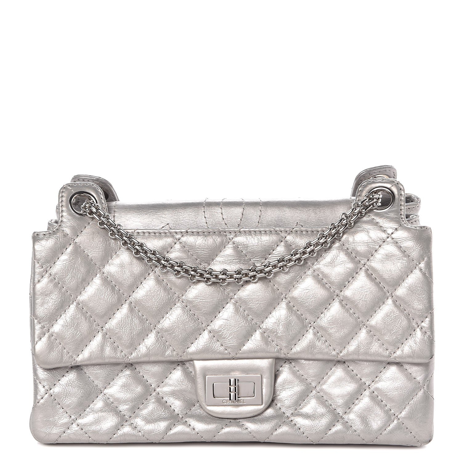 Chanel Metallic Aged Calfskin Quilted Reissue 2.55 Accordion Flap Silver 2 of 24