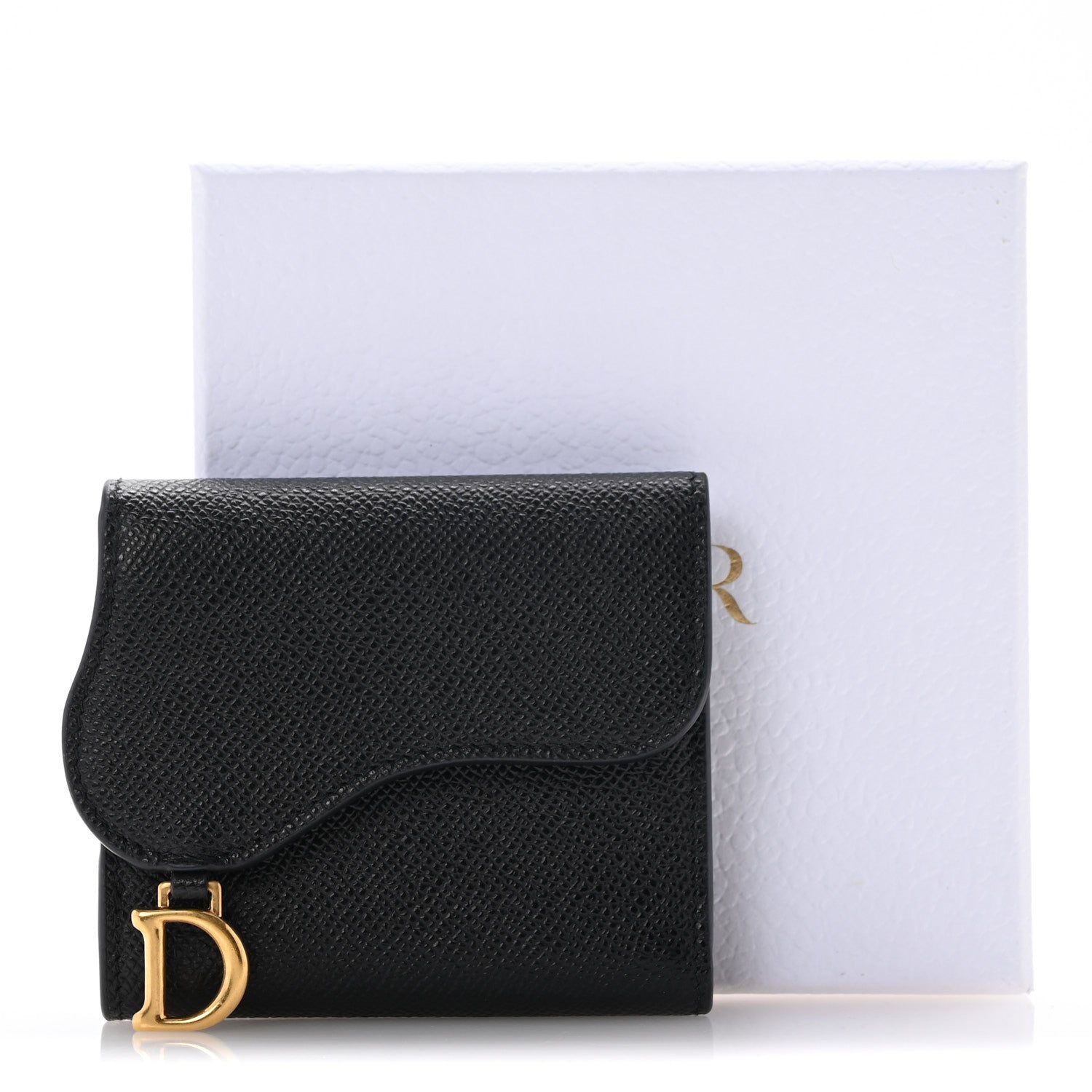 Christian Dior Grained Calfskin Saddle Lotus Wallet Black 10 of 10