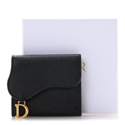 Christian Dior Grained Calfskin Saddle Lotus Wallet Black 10 of 10