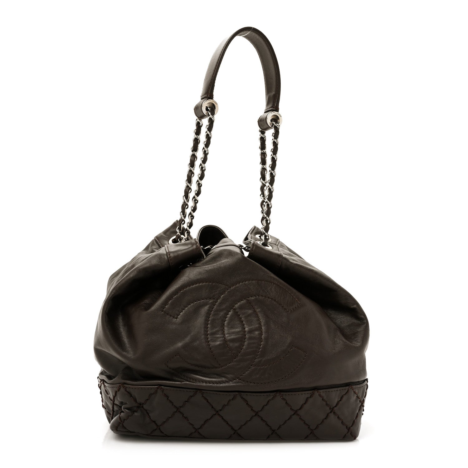 Chanel Calfskin Drawstring CC Bucket Bag Dark Brown 1 of 11