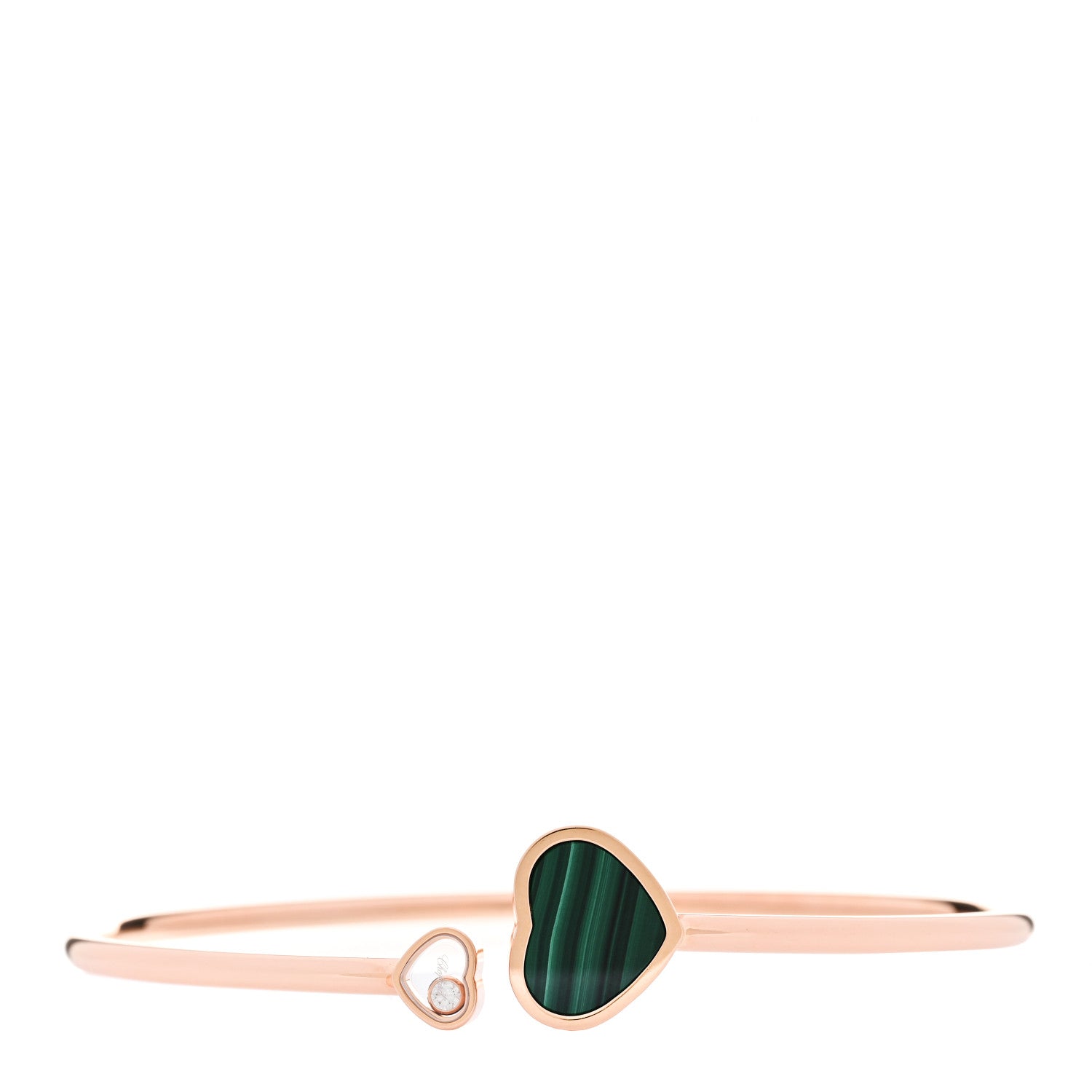 Chopard 18K Rose Gold Diamond Malachite Happy Hearts Bangle Bracelet 1 of 6
