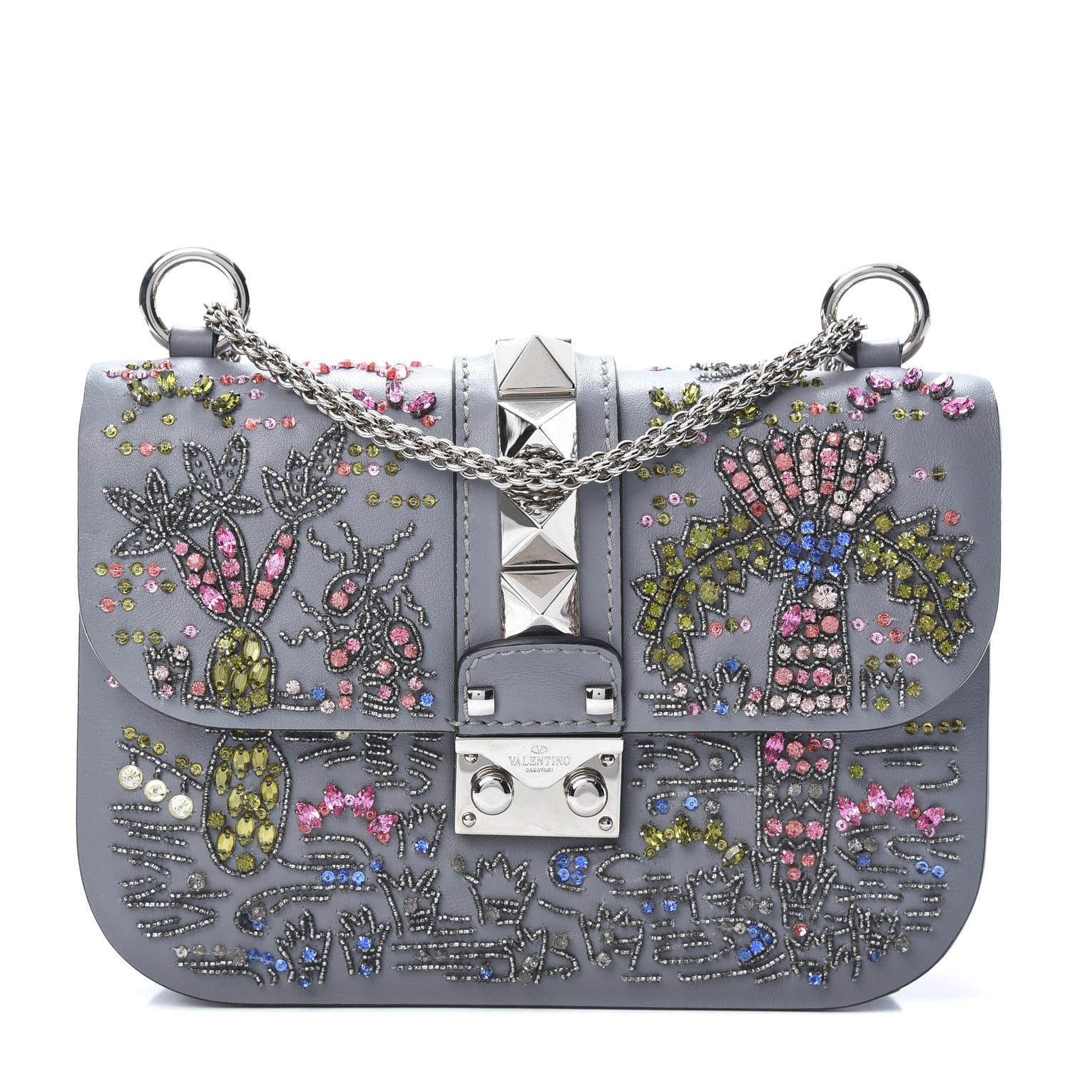 Valentino Garavani Vitello Crystal Embellished Glam Lock Rockstud Flap Periwinkle 1 of 10