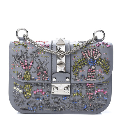 Valentino Garavani Vitello Crystal Embellished Glam Lock Rockstud Flap Periwinkle 1 of 10