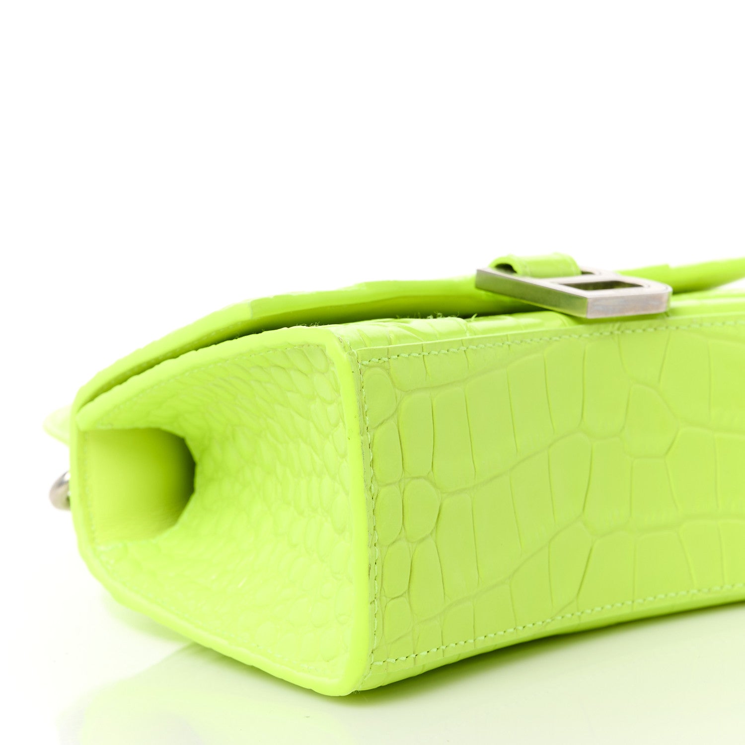 Balenciaga Shiny Calfskin Crocodile Embossed Hourglass Top Handle Bag XS Fluo Yellow 10 of 11