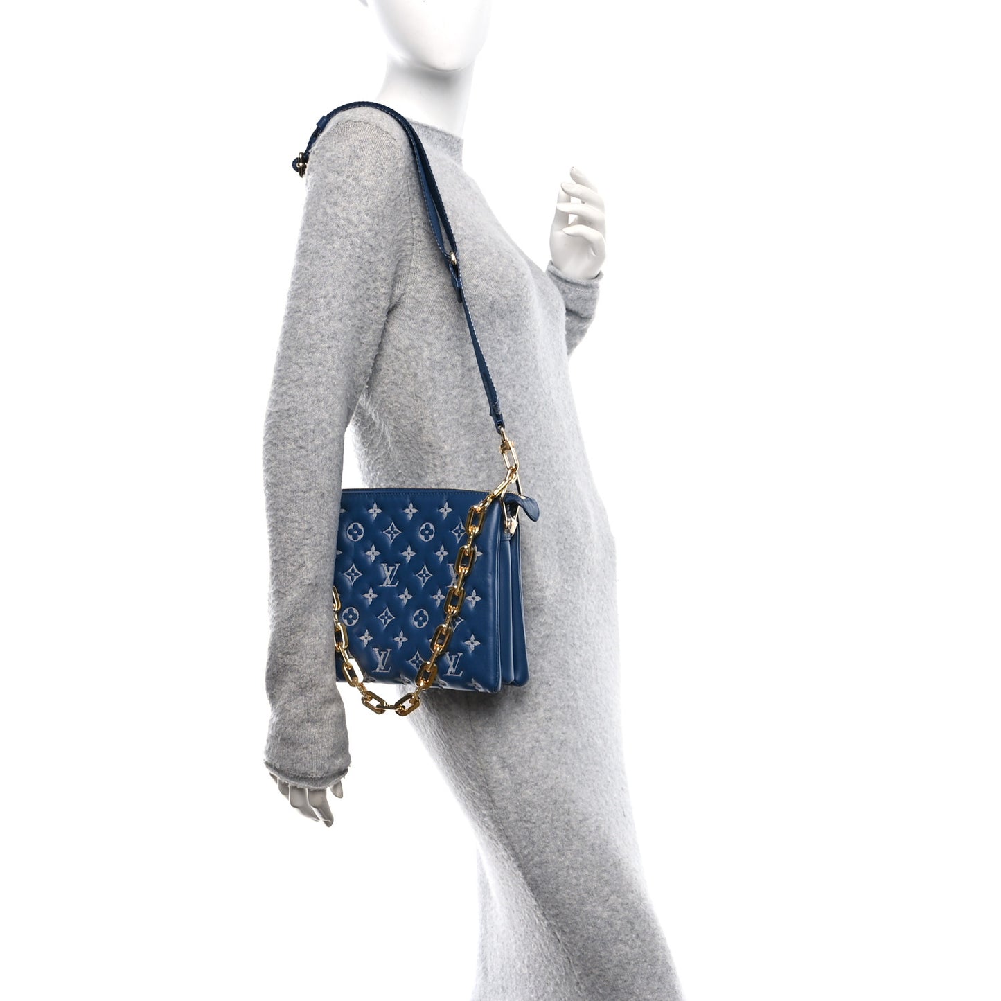 Lambskin Embossed Monogram Coussin PM Denim Blue