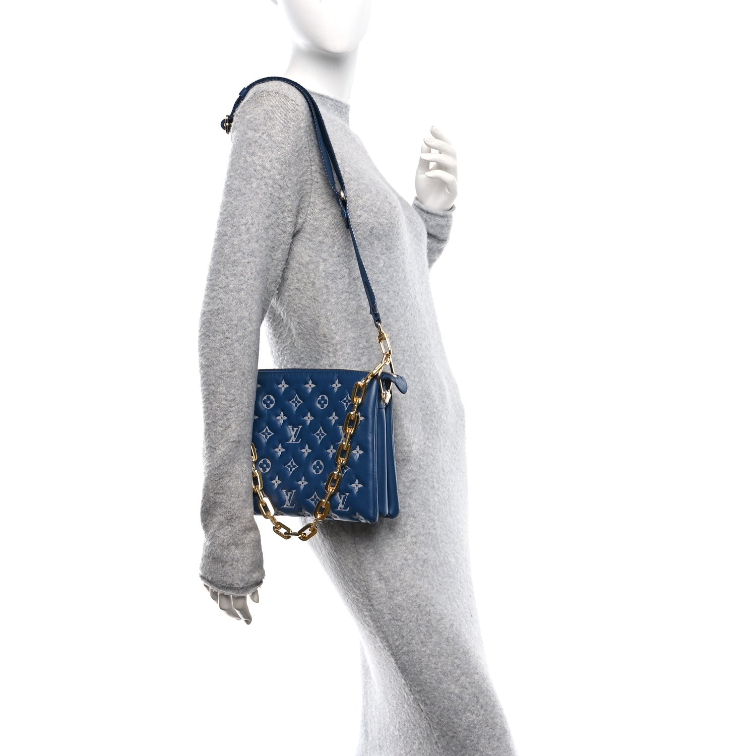 Louis Vuitton Lambskin Embossed Monogram Coussin PM Denim Blue 2 of 12