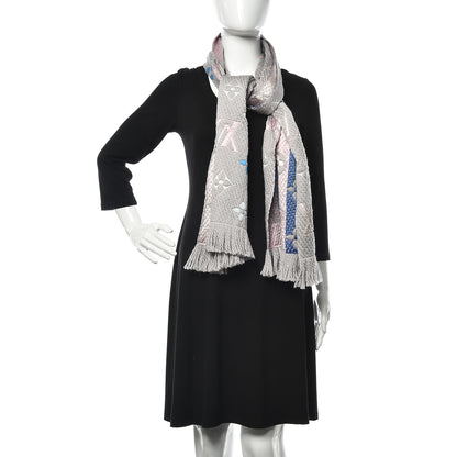 Louis Vuitton Wool Silk Rainbow Logomania Scarf Grey 2 of 4