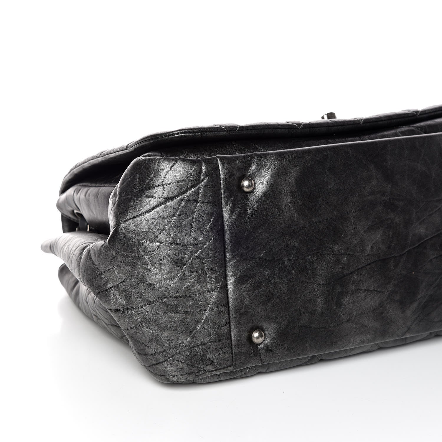 Chanel Metallic Aged Calfskin Quilted Large Pondichery Flap Dark Grey 6 of 10