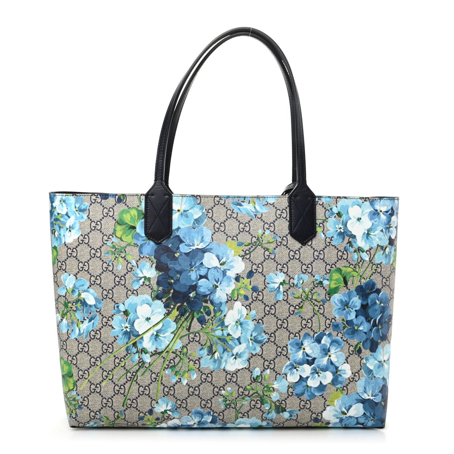 GG Supreme Monogram Blooms Medium Reversible Tote Beige Blue Navy