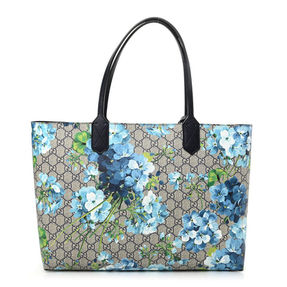 Gucci GG Supreme Monogram Blooms Medium Reversible Tote Beige Blue Navy 1 of 16