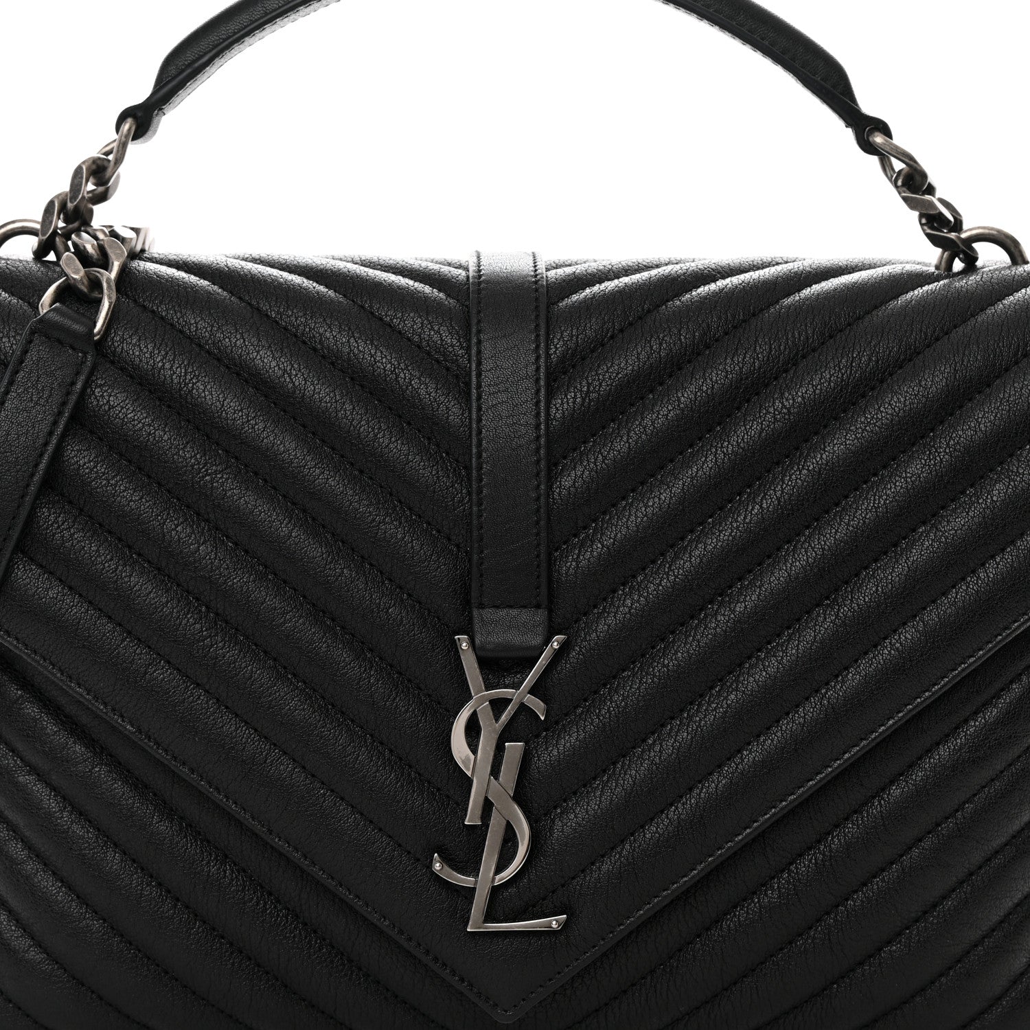 Saint Laurent Sheepskin Matelasse Chevron Monogram Large College Satchel Black 8 of 12