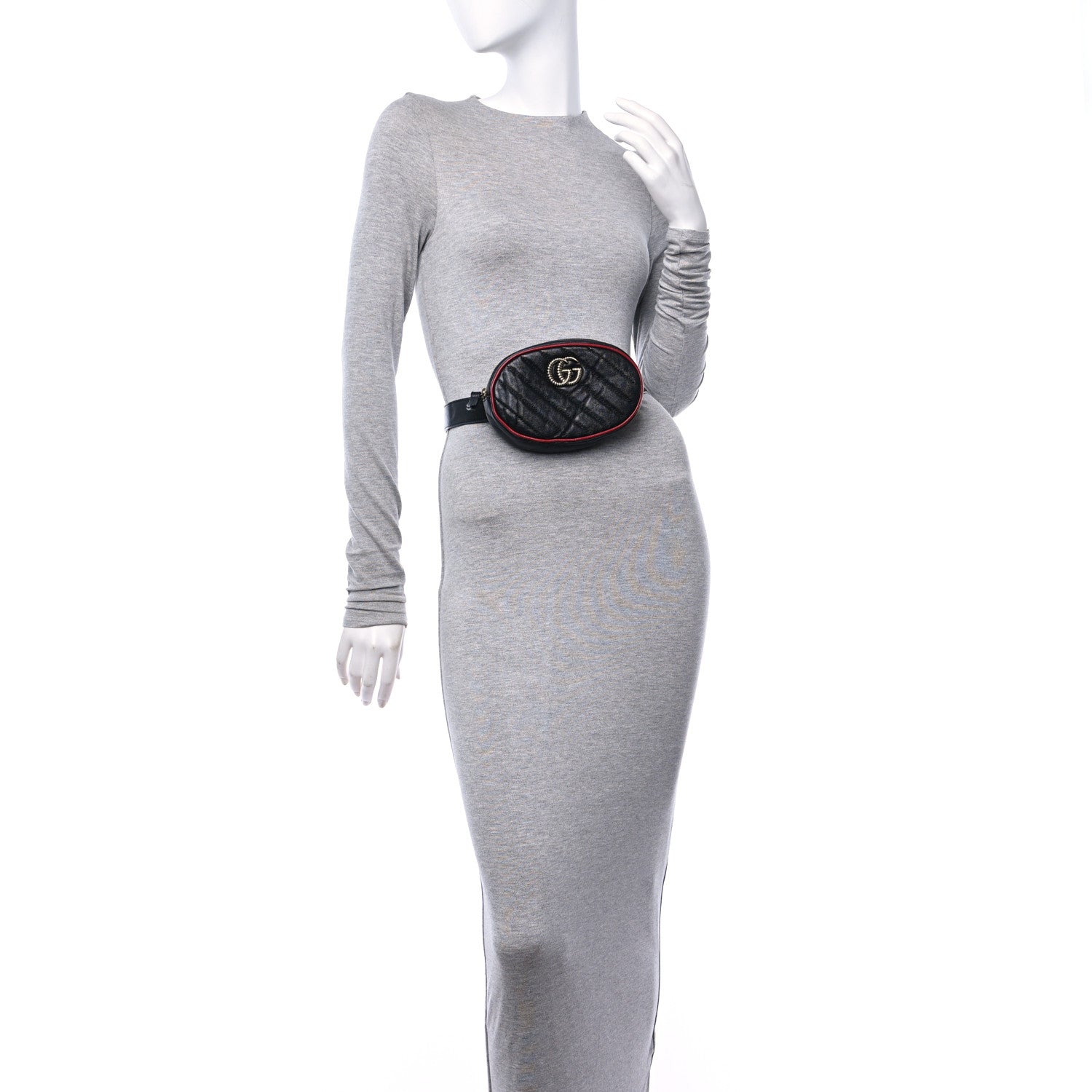 Gucci Azalea Calfskin Matelasse Diagonal Torchon GG Marmont Belt Bag 85 34 Black Romantic Cerise 2 of 12