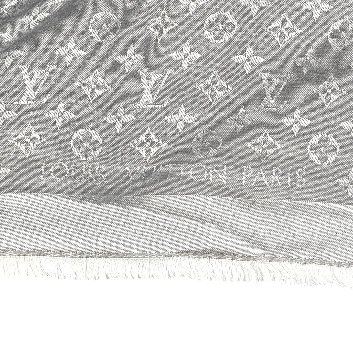 Wool Silk Monogram Denim Shawl Pearl Grey