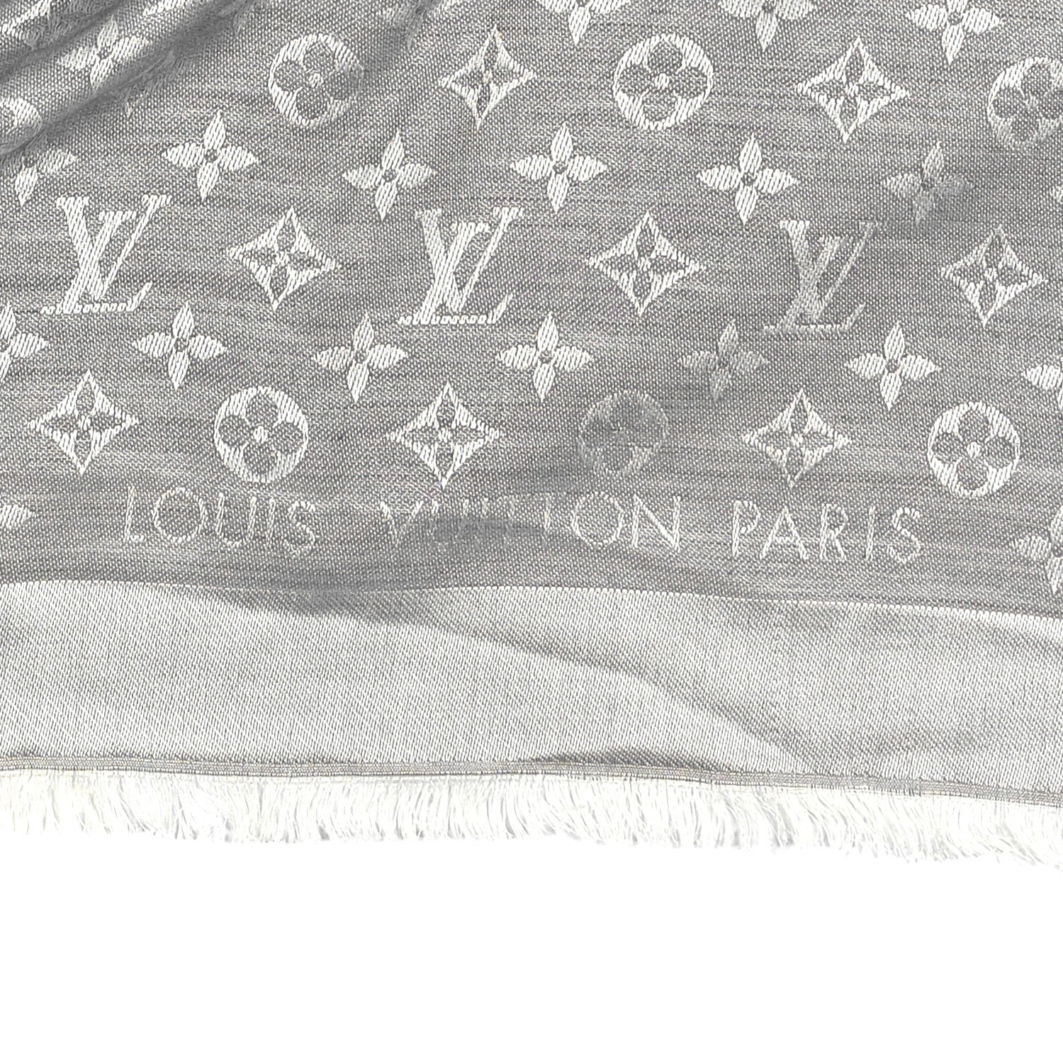 Louis Vuitton Wool Silk Monogram Denim Shawl Pearl Grey 2 of 3