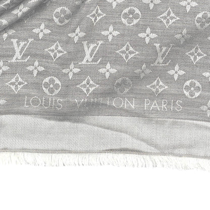 Louis Vuitton Wool Silk Monogram Denim Shawl Pearl Grey 2 of 3