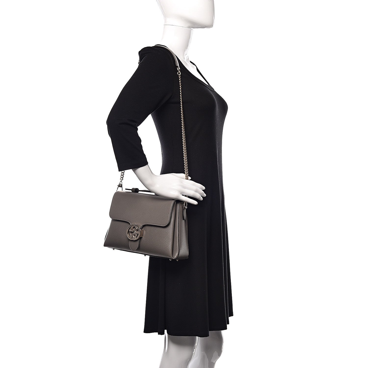 Gucci Dollar Calfskin Interlocking G Top Handle Shoulder Bag Loess 2 of 11