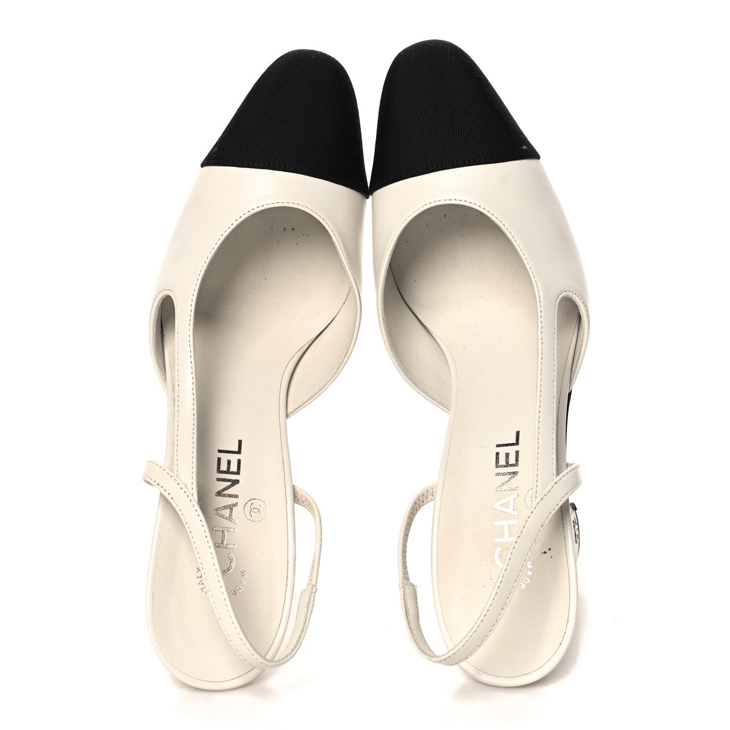 Lambskin Grosgrain Cap Toe CC Slingback Pumps 39.5 White Black