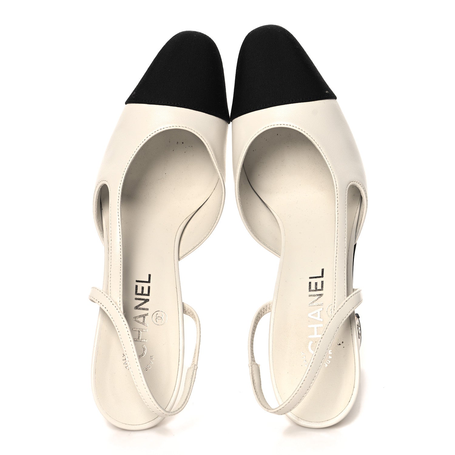 Chanel Lambskin Grosgrain Cap Toe CC Slingback Pumps 39.5 White Black 2 of 11