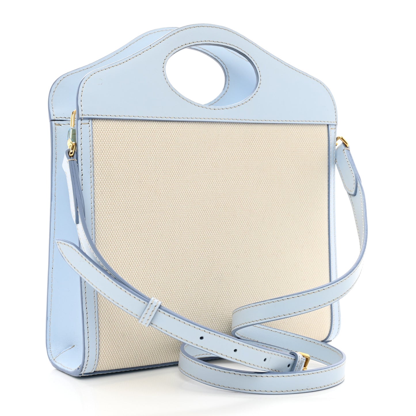 Canvas Smooth Calfskin Two Tone Mini Pocket Bag Natural Pale Blue