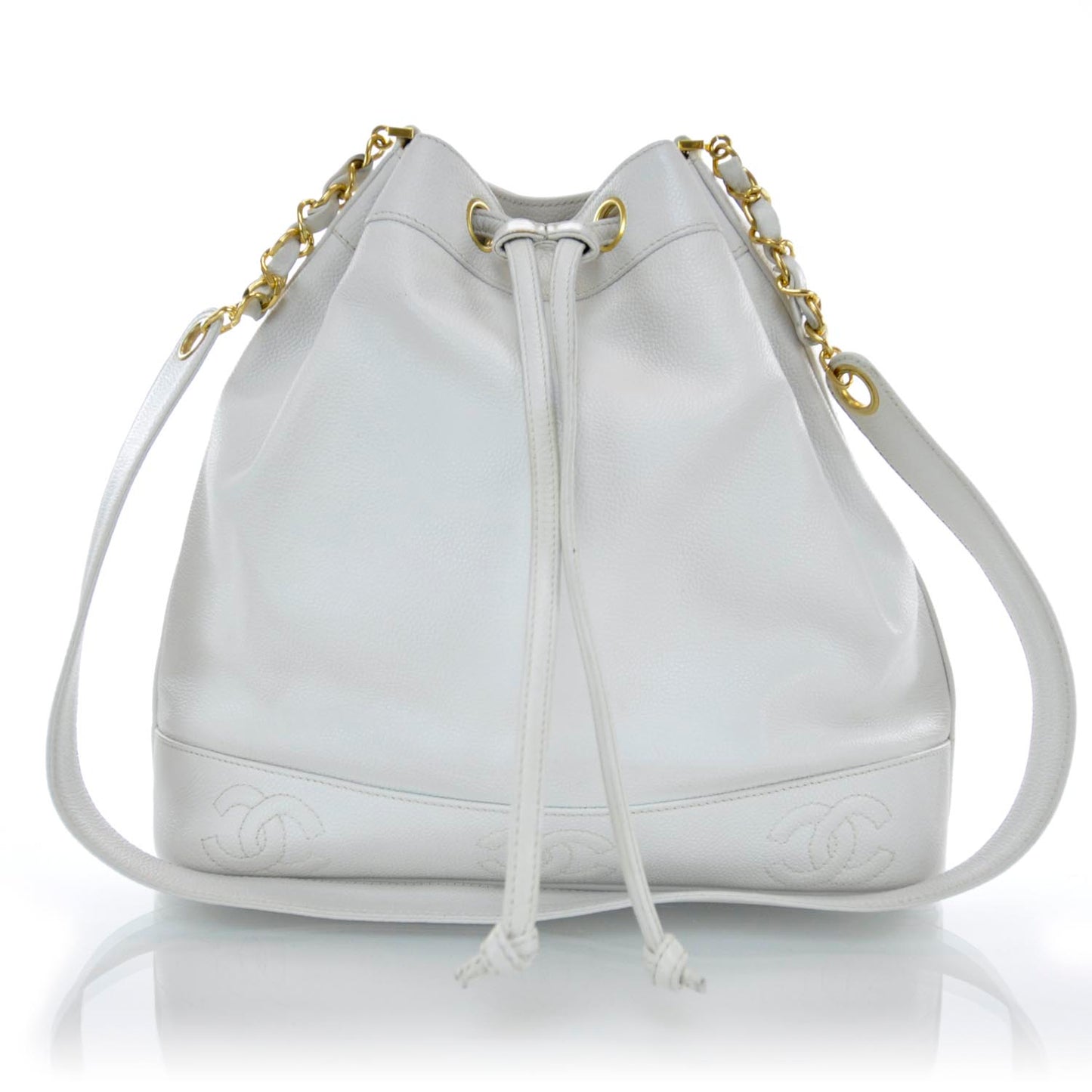 Caviar Drawstring Shoulder Bag White