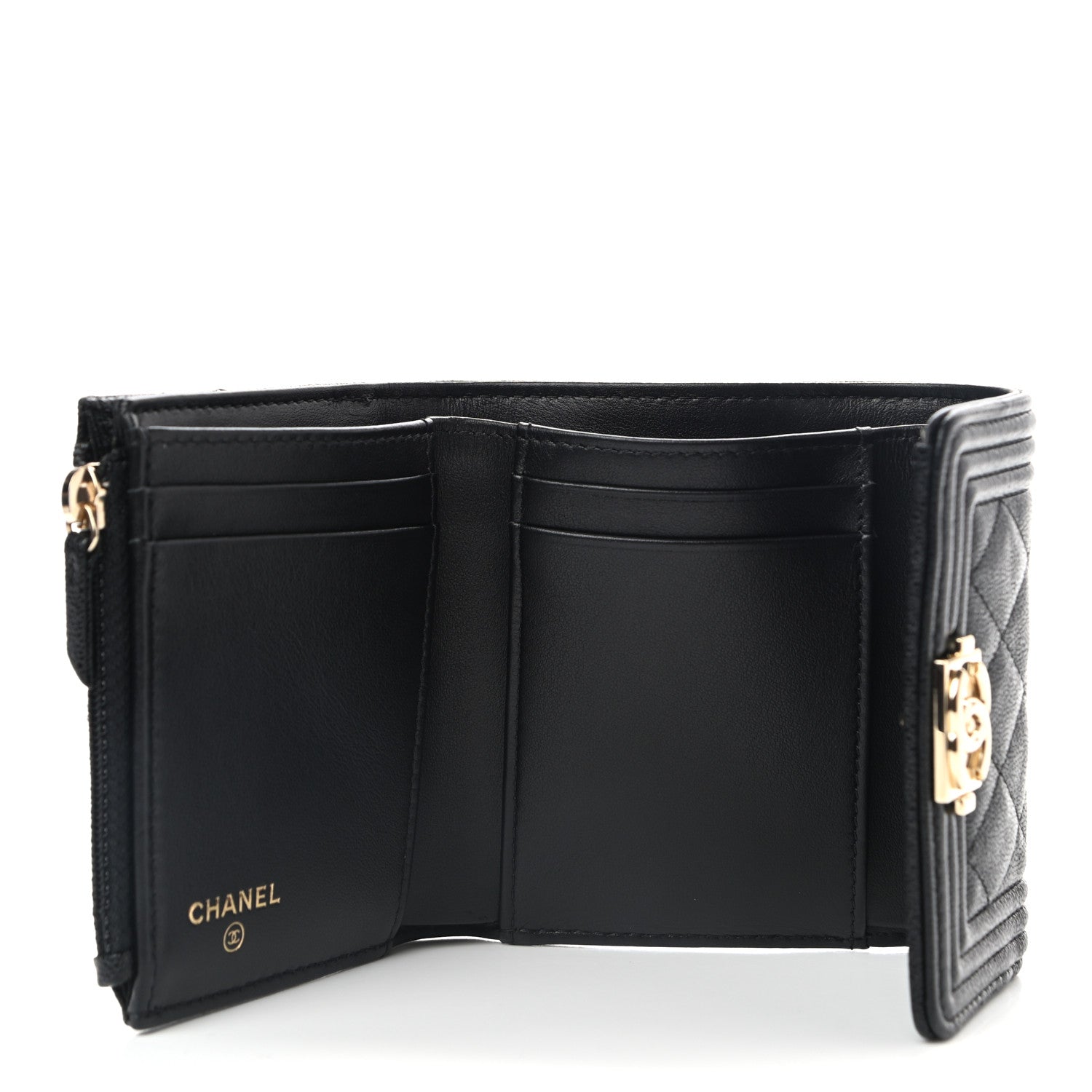 Chanel Caviar Quilted Compact Boy Wallet Black 5 of 8