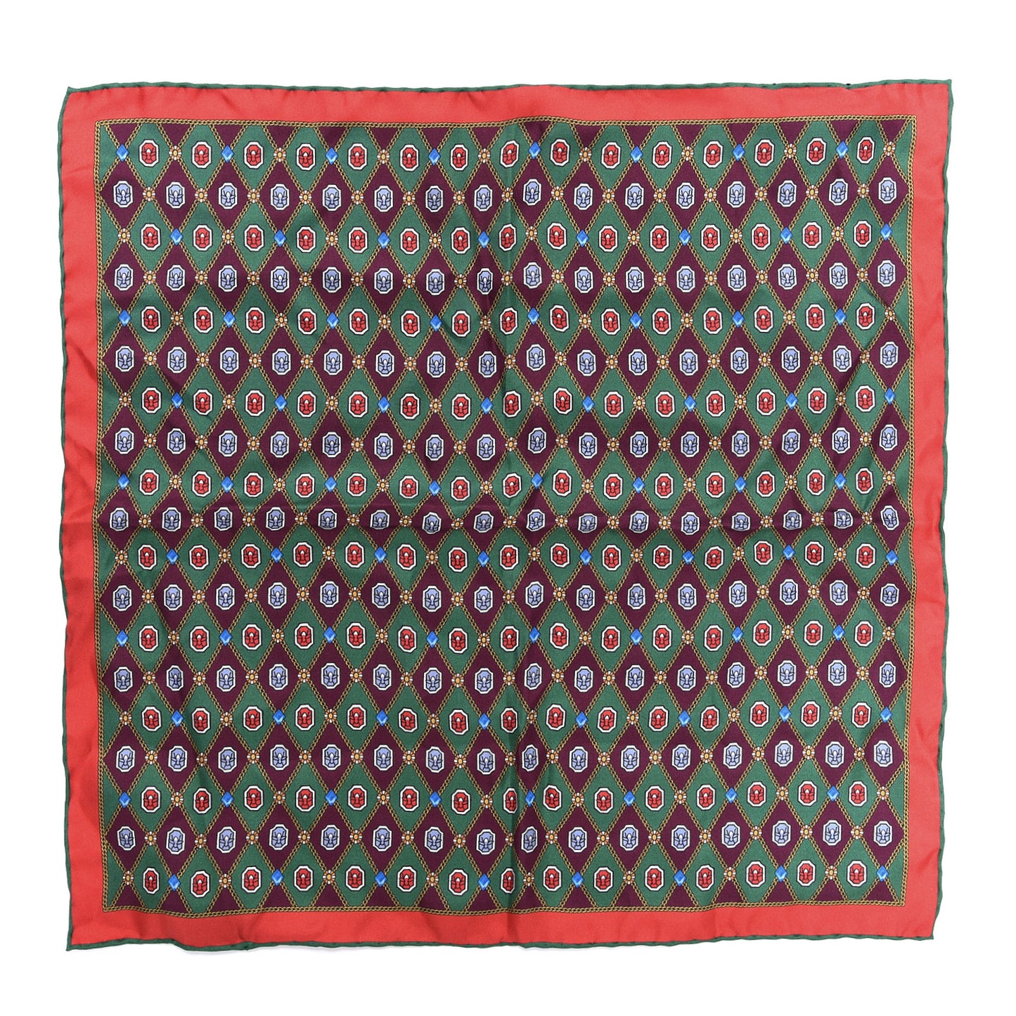 Silk Argyle Chain Print Scarf Red