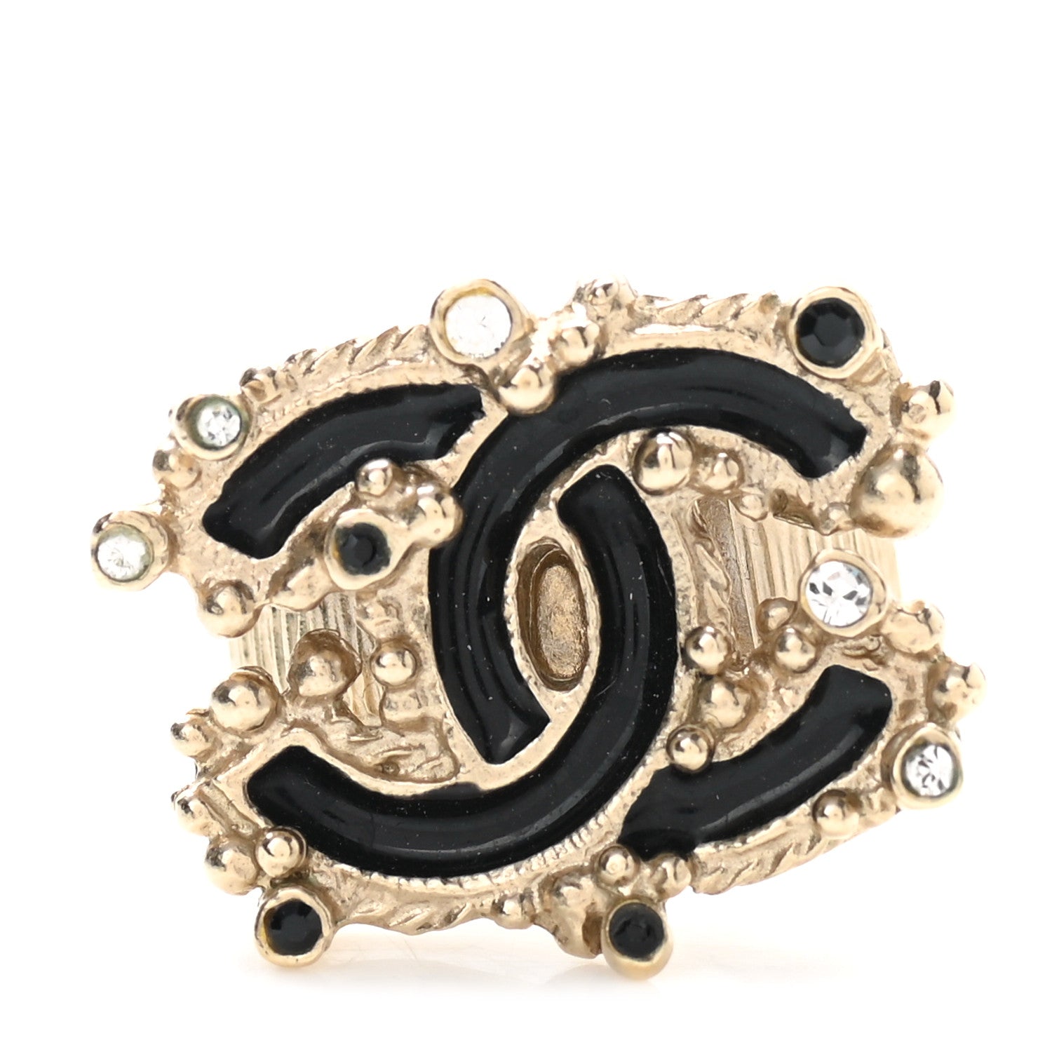 Chanel Enamel Crystal CC Ring 5 Black 1 of 5