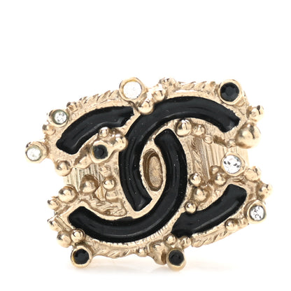 Chanel Enamel Crystal CC Ring 5 Black 1 of 5