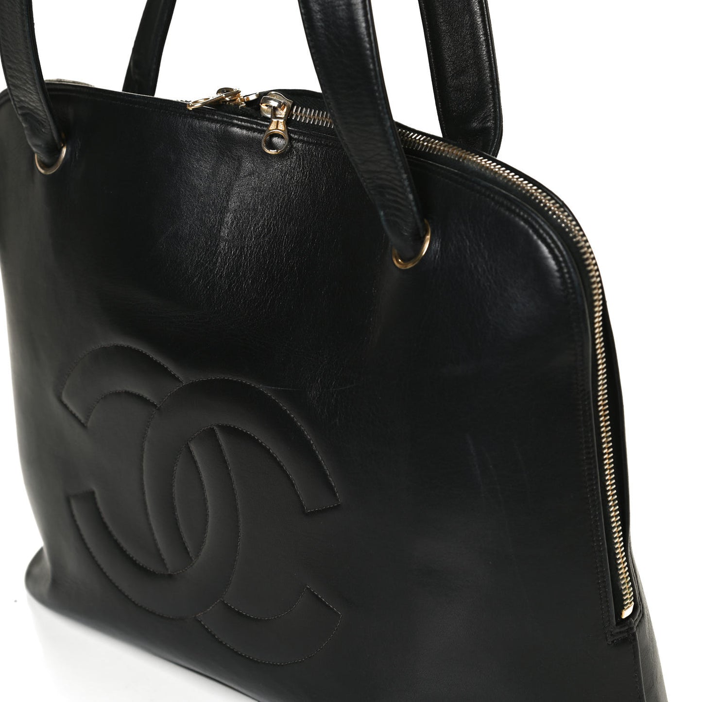 Lambskin CC Stitched Tote Black
