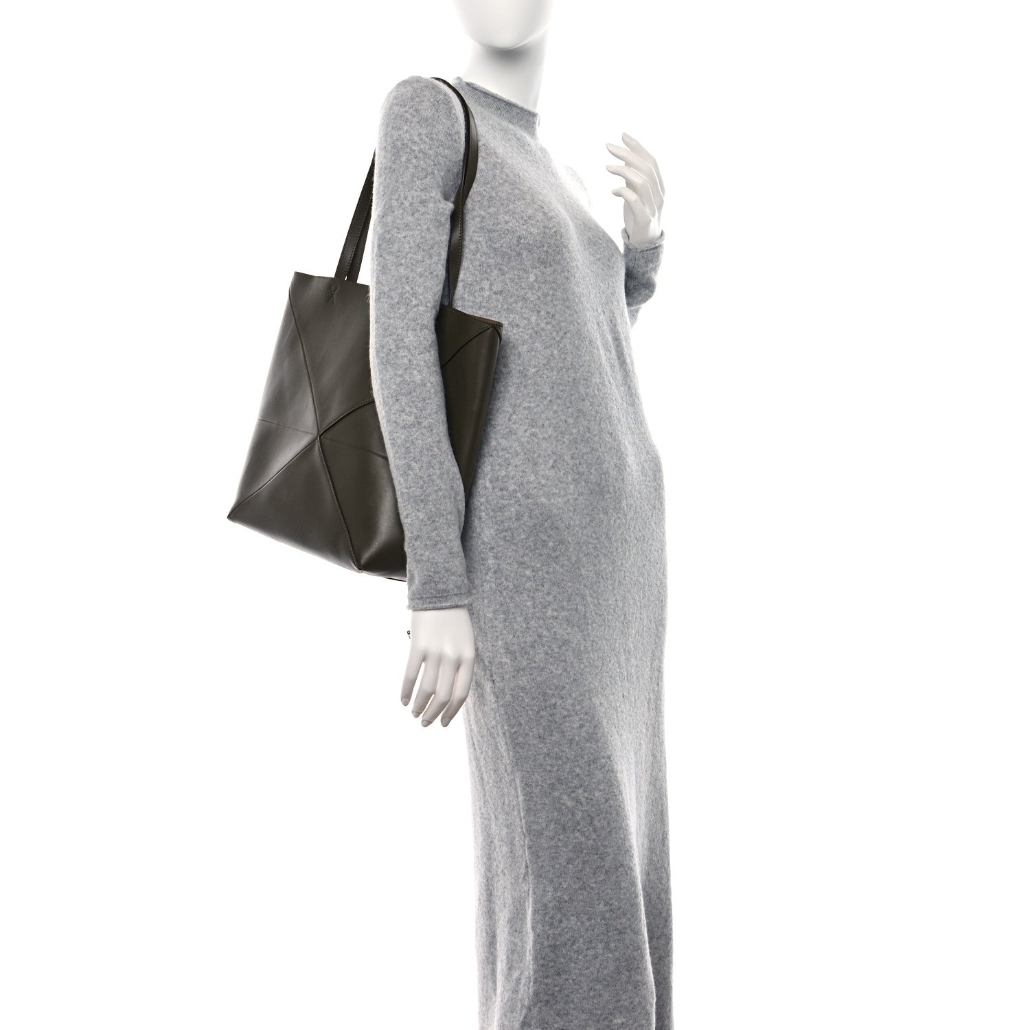 Loewe Shiny Calfskin Medium Puzzle Fold Tote Dark Khaki Green 2 of 12
