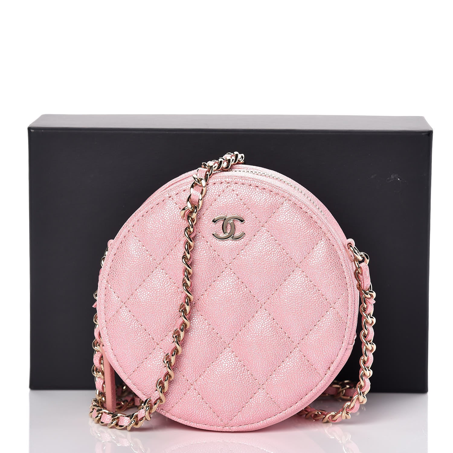 Chanel Iridescent Caviar Quilted Round Clutch With Chain Pink 8 of 8