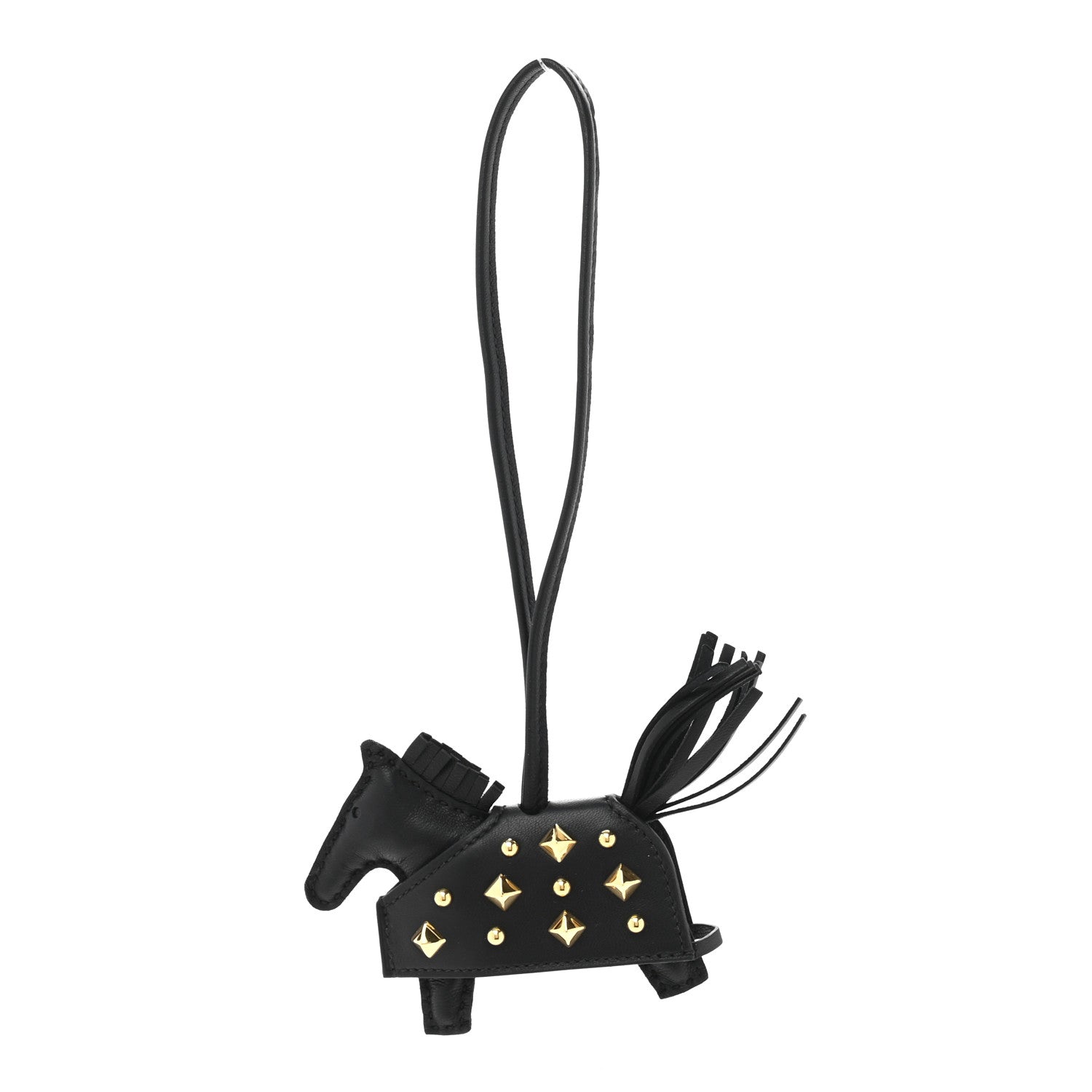 Hermes Milo Lambskin Studded Grigri Rodeo Robeo Rock Horse Bag Charm PM Black 1 of 5