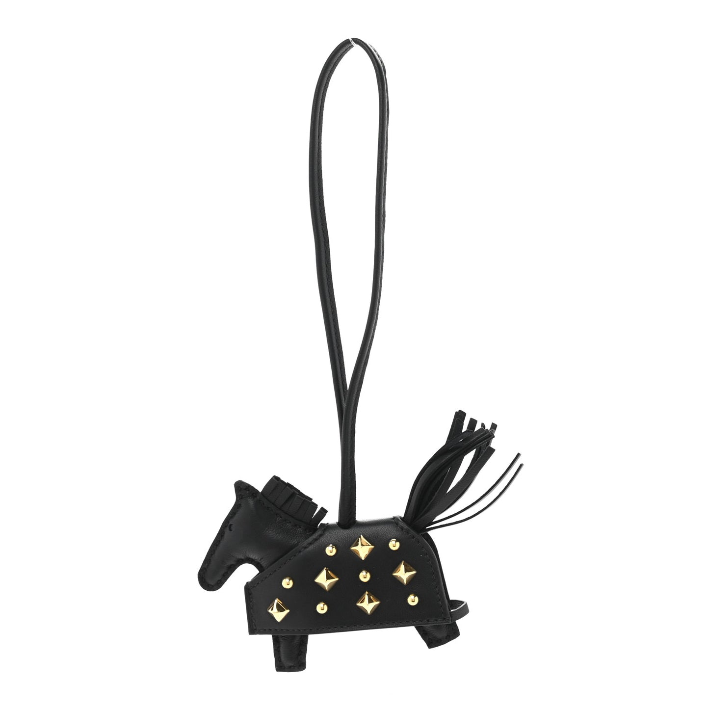 Milo Lambskin Studded Grigri Rodeo Robeo Rock Horse Bag Charm PM Black