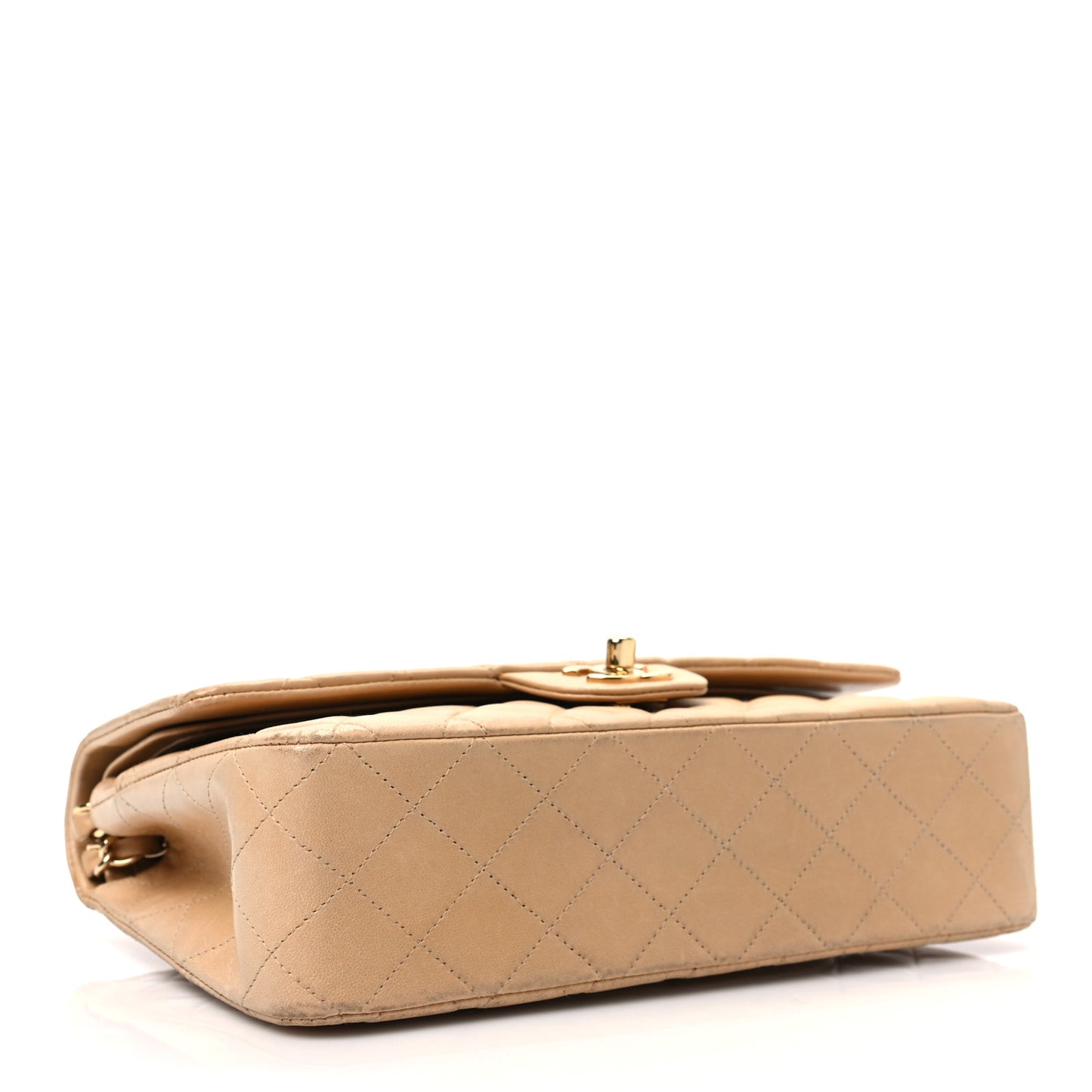 Lambskin Quilted Medium Double Flap Beige