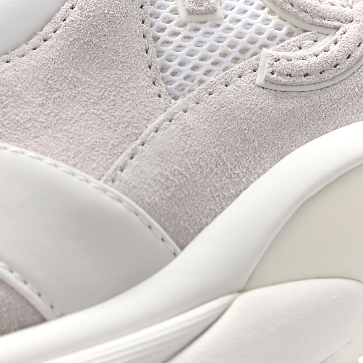 Suede Calfskin Fabric CC Sneakers 41 White Grey