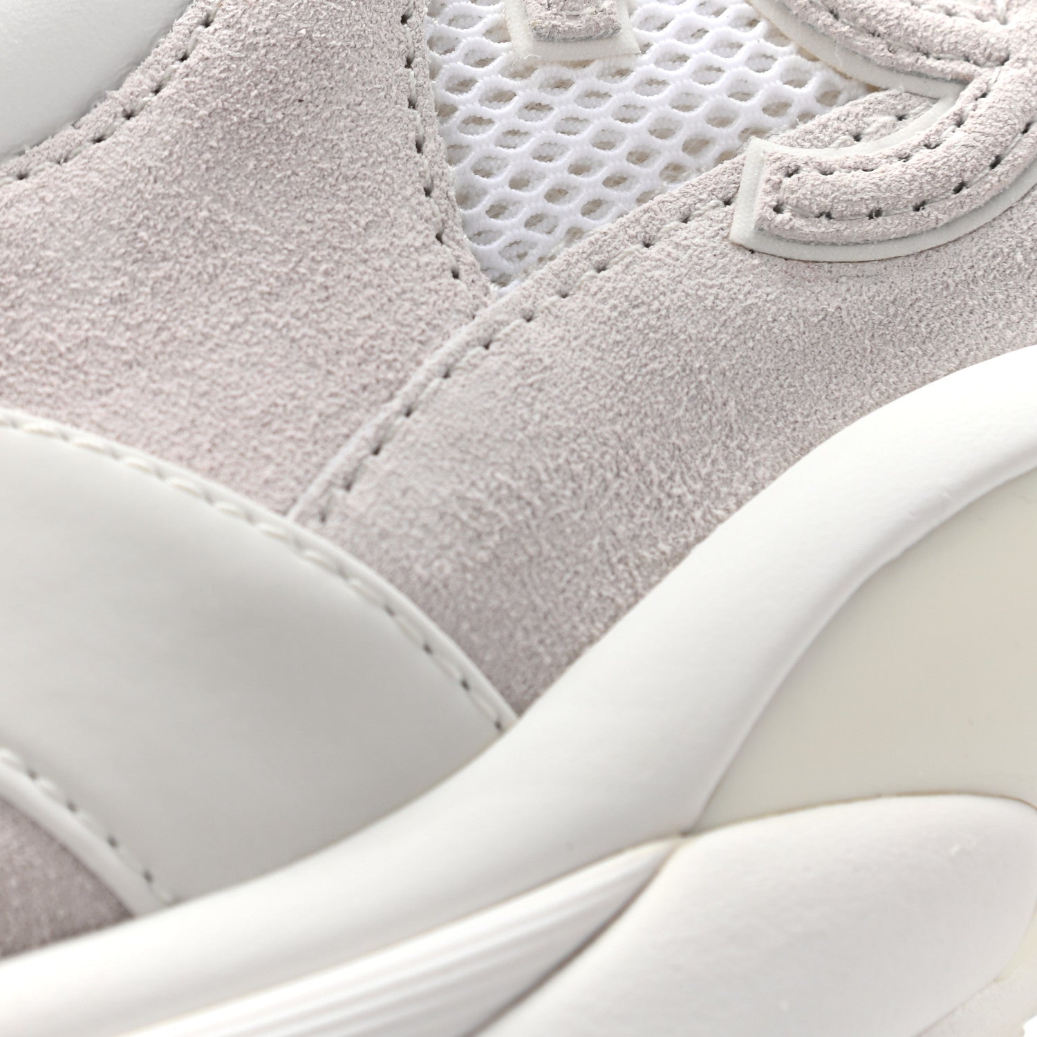 Chanel Suede Calfskin Fabric CC Sneakers 41 White Grey 9 of 14