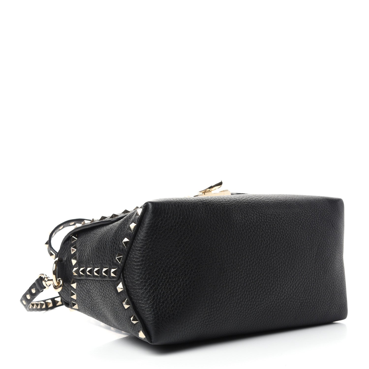 Valentino Garavani Pebbled Calfskin Rockstud Single Handle Flap Bag Black 4 of 9