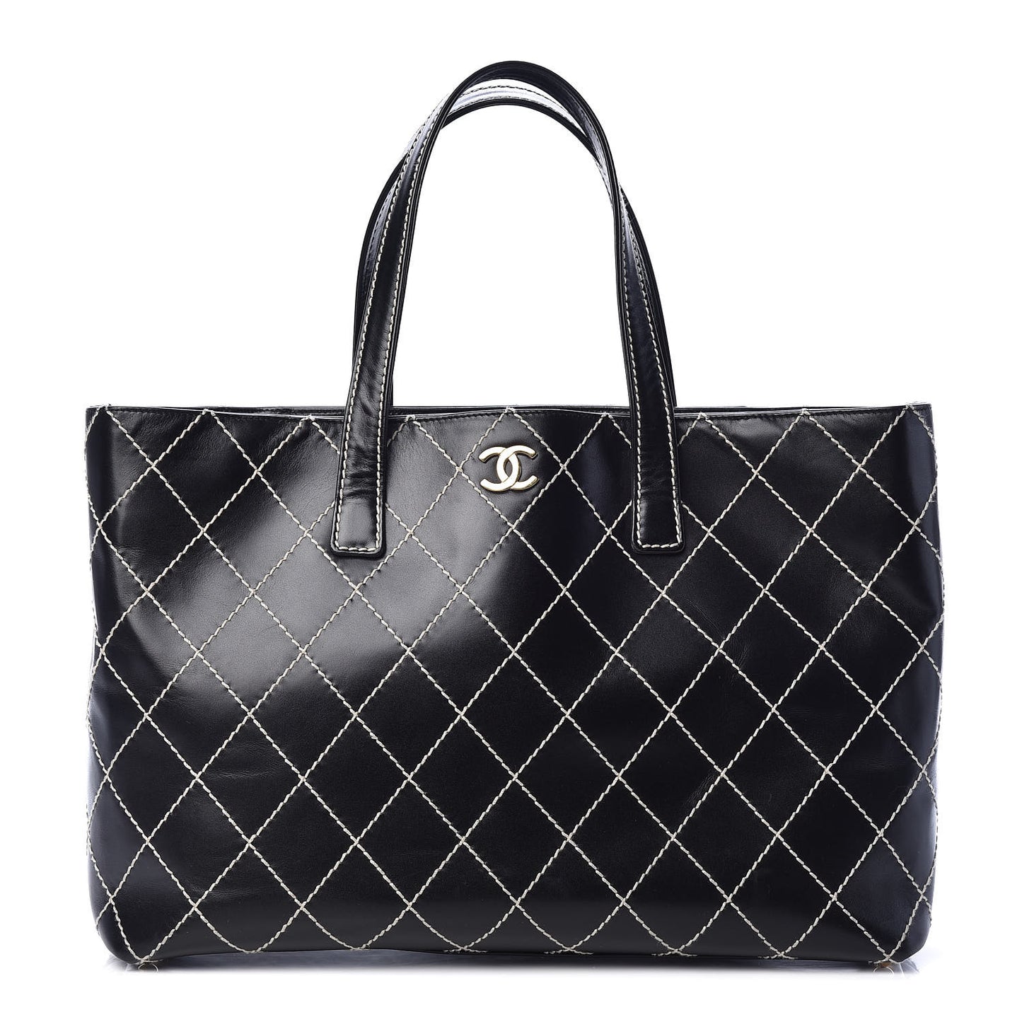 Calfskin Contrast Stitch Surpique Tote Black